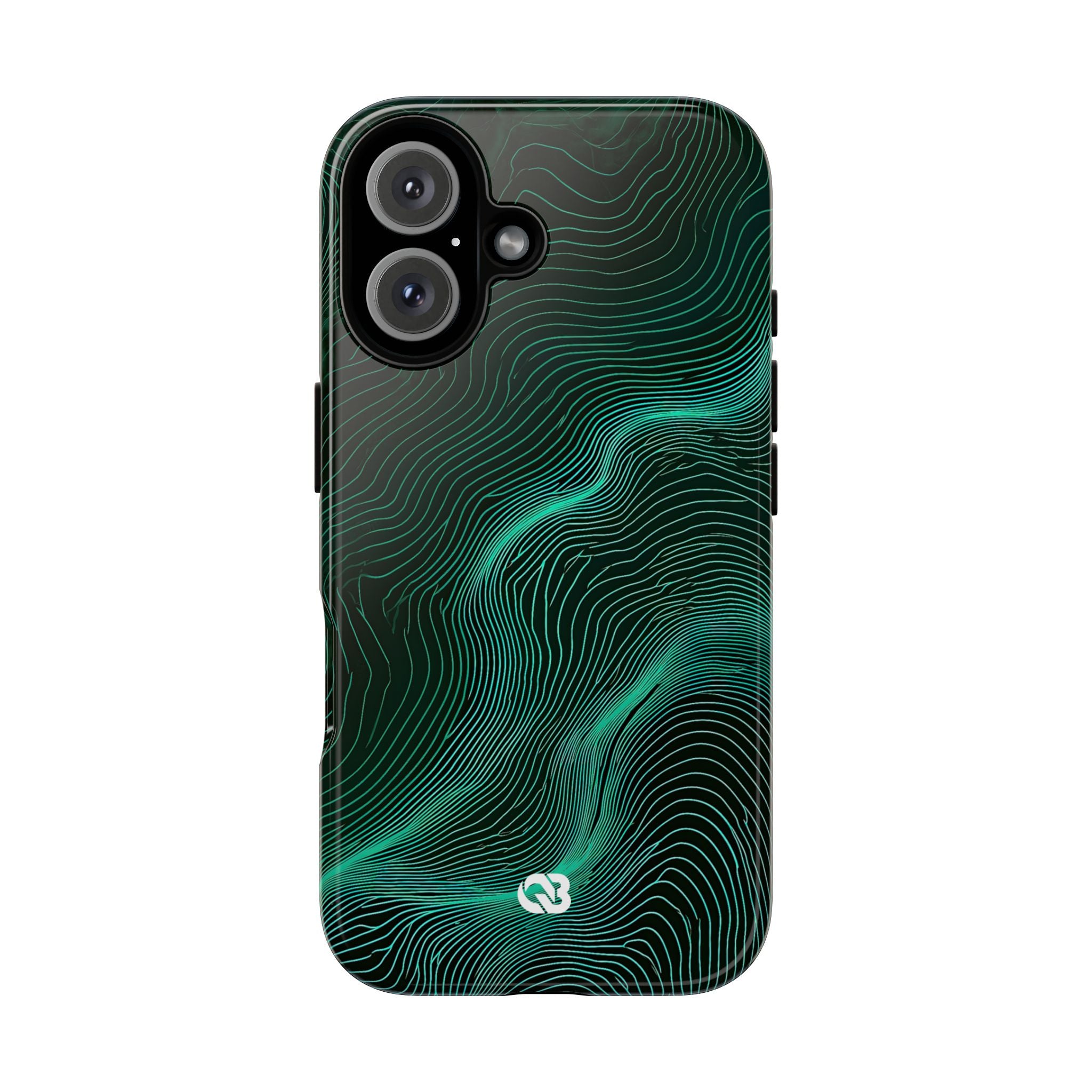 Teal Tough Phone Case for iPhone - Neon Jade Contour