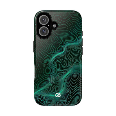 Teal Tough Phone Case for iPhone - Neon Jade Contour