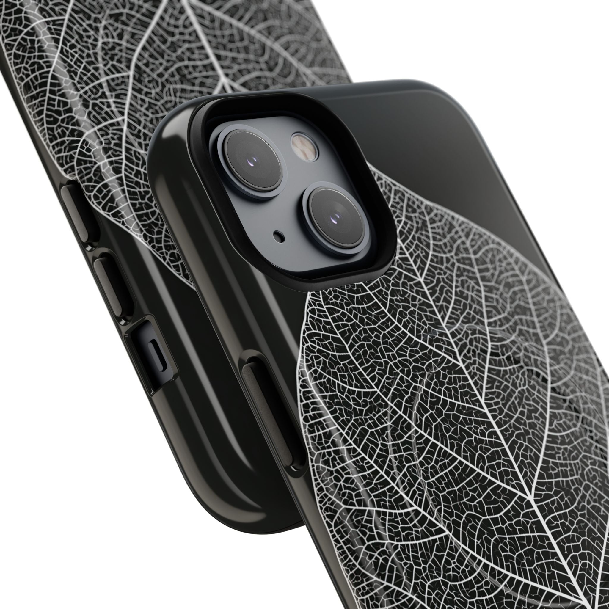 Black Tough 2.0 Magsafe Phone Case for iPhone - Bleached Leaf Lattice