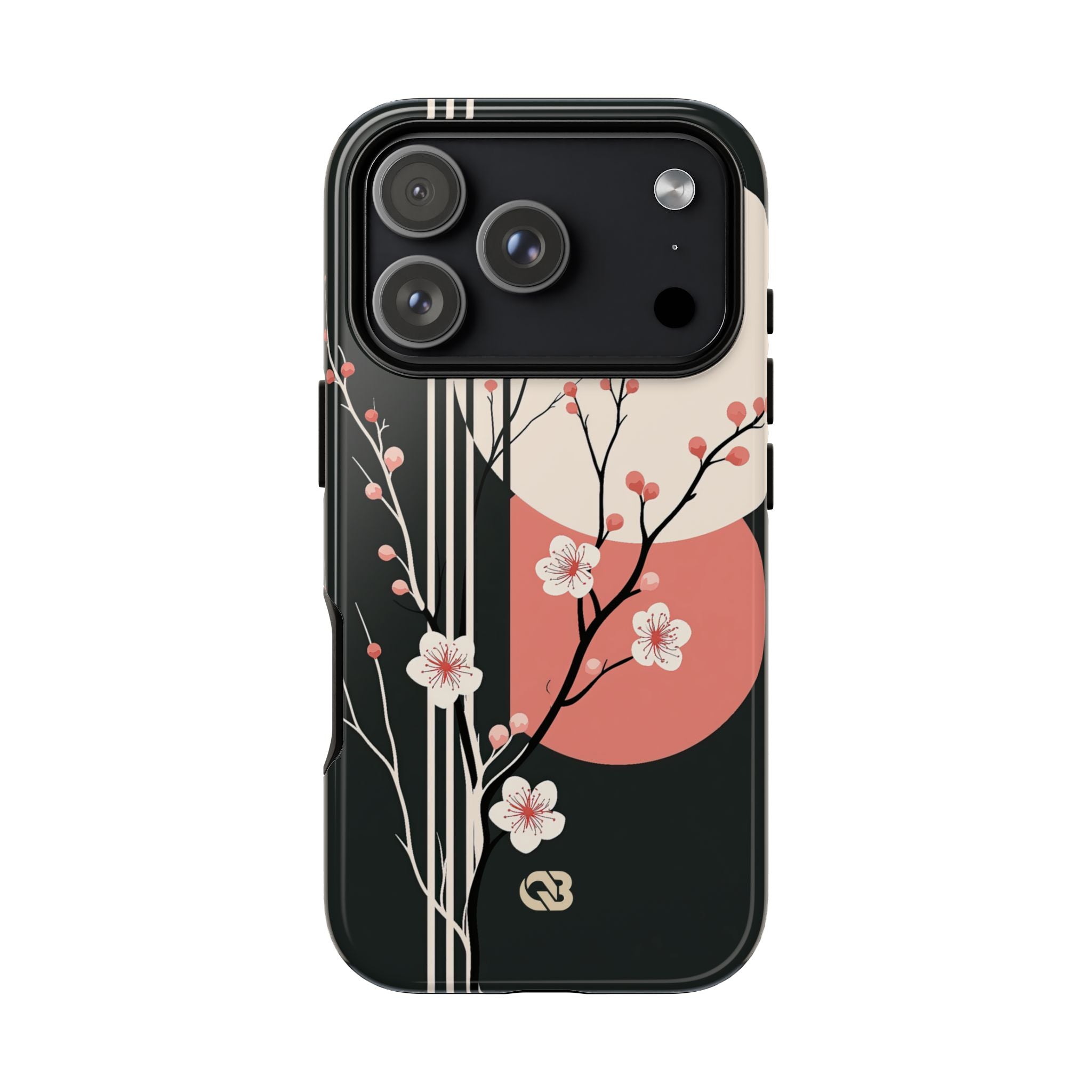 Black Tough Phone Case for iPhone - Kyoto Midnight Blossom