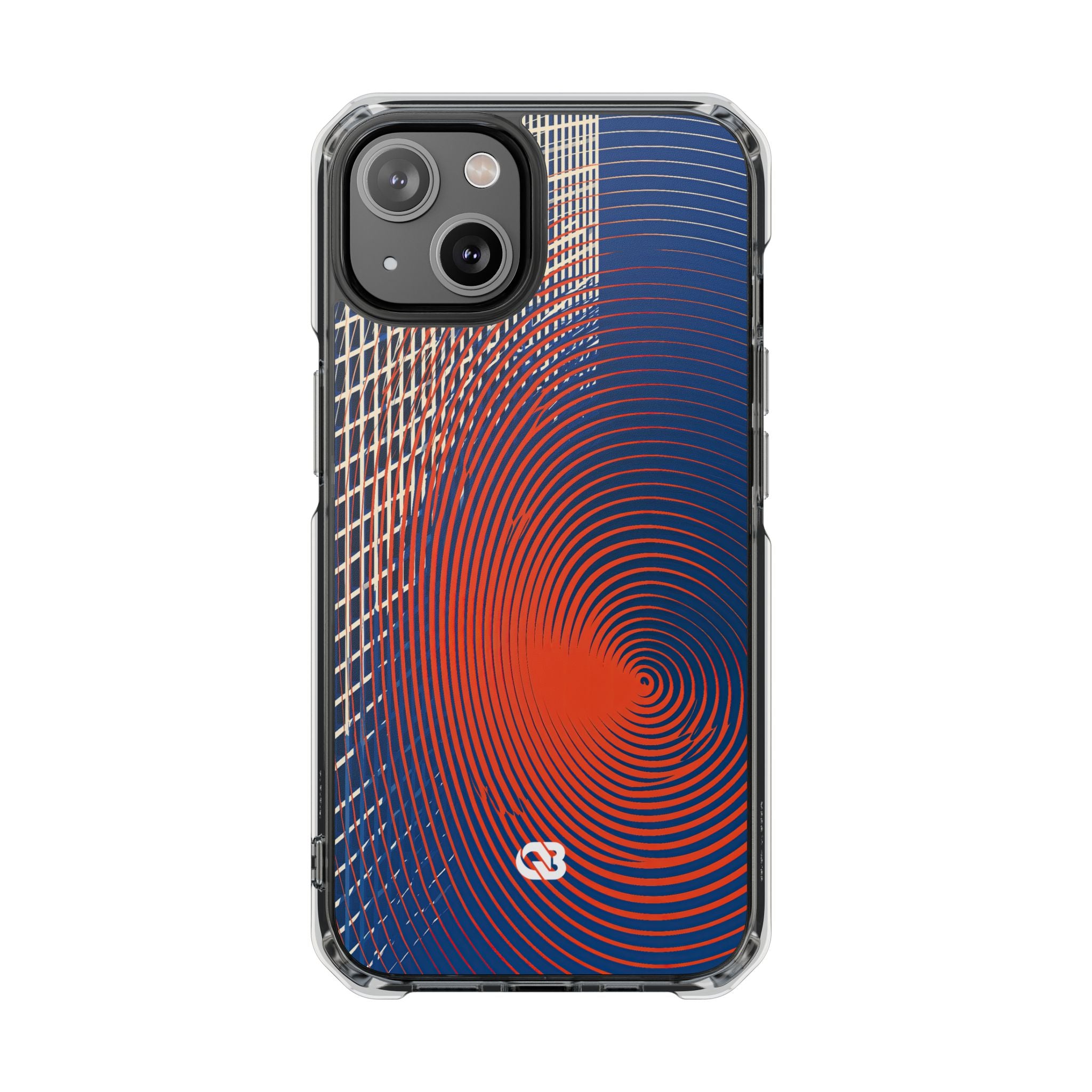 Blue Impact MagSafe Phone Case for iPhone - Orange Orbit Grid