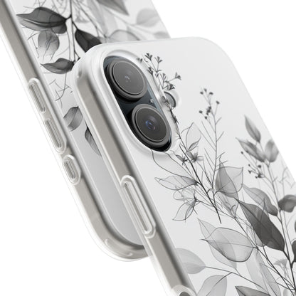 Veined Leaves Gray iPhone 16 Case - Soft