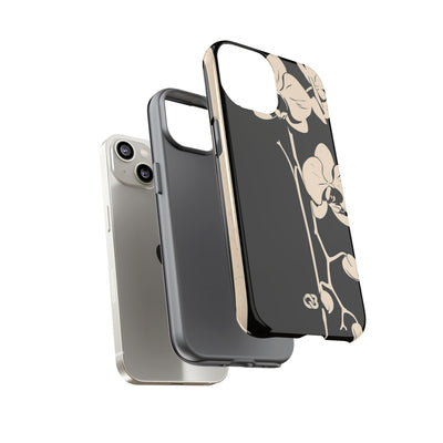 Black Tough Phone Case for iPhone - Obsidian Bone Orchid