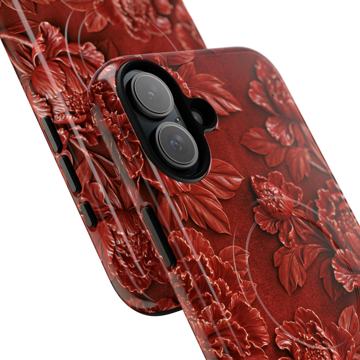 Cinnabar Peony Relief · Tough 2.0 Magnetic Phone Case for iPhone · Red