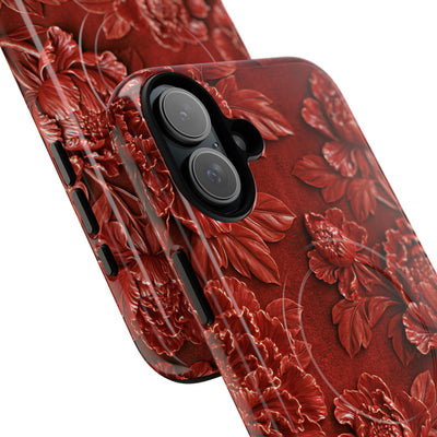 Cinnabar Peony Relief · Tough 2.0 Magnetic Phone Case for iPhone · Red