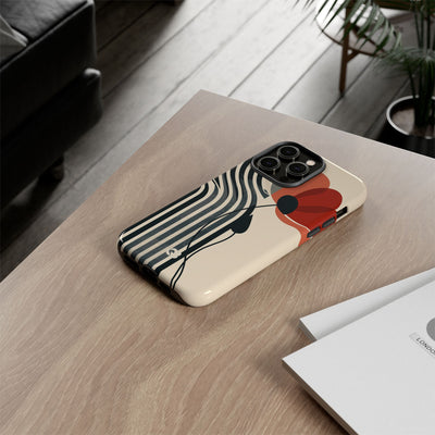 Beige Tough Phone Case for iPhone - Crimson Line Bloom