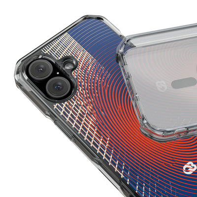 Blue Impact MagSafe Phone Case for iPhone - Orange Orbit Grid