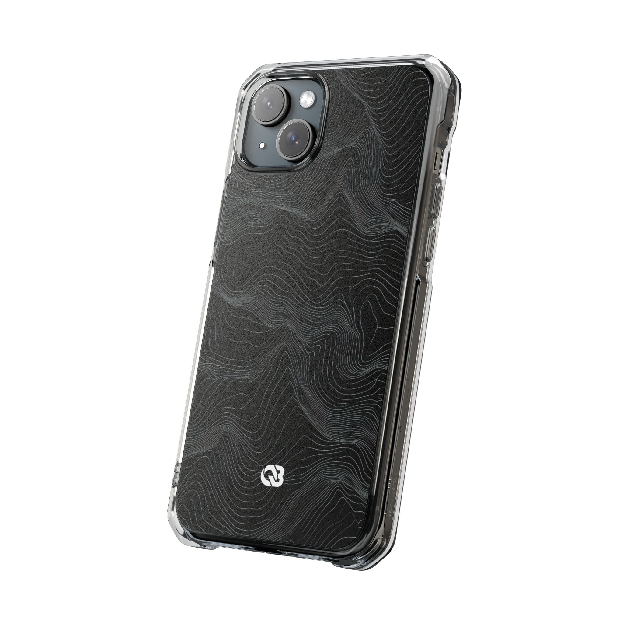 Black Impact MagSafe Phone Case for iPhone - Obsidian Topo Wireframe