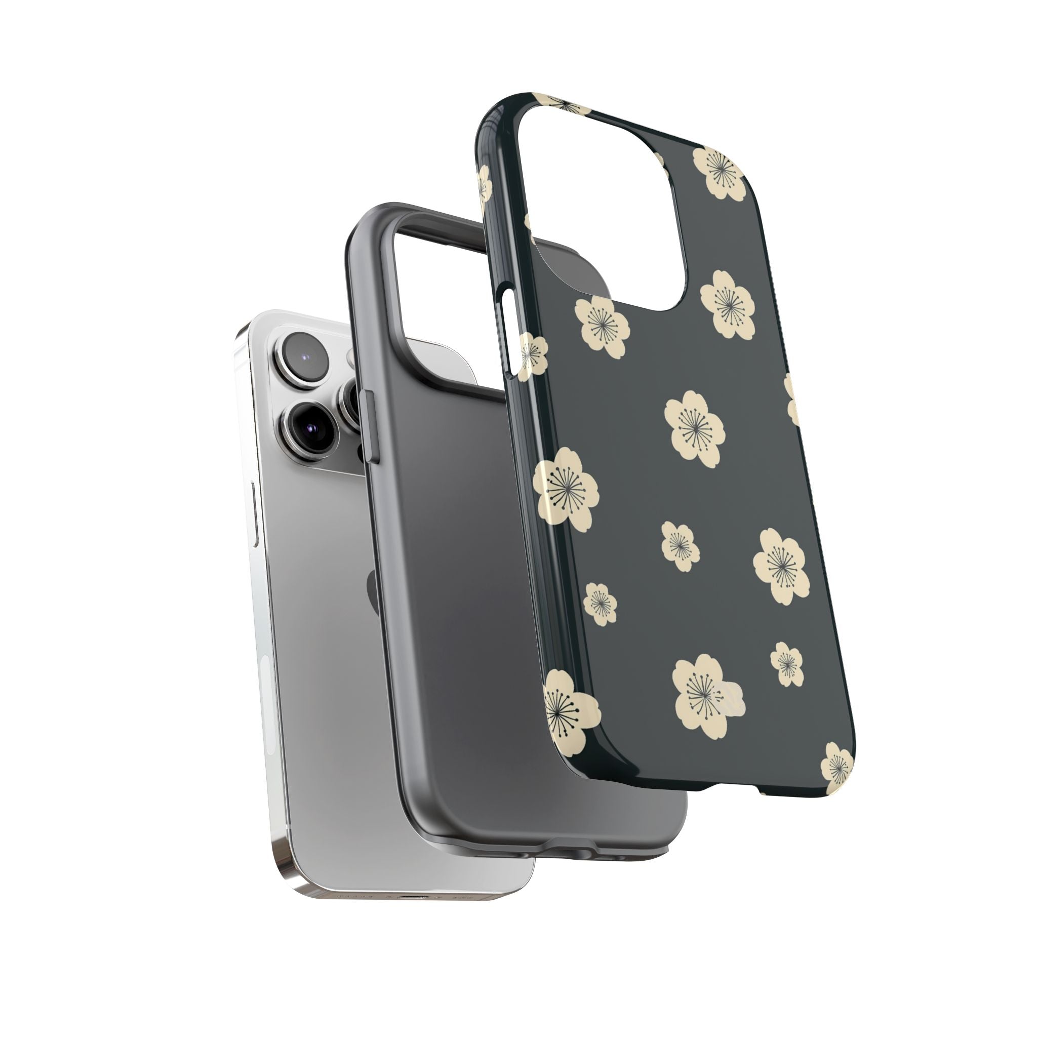 Teal Tough Phone Case for iPhone - Obsidian Cream Petals