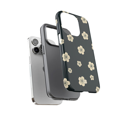 Teal Tough Phone Case for iPhone - Obsidian Cream Petals