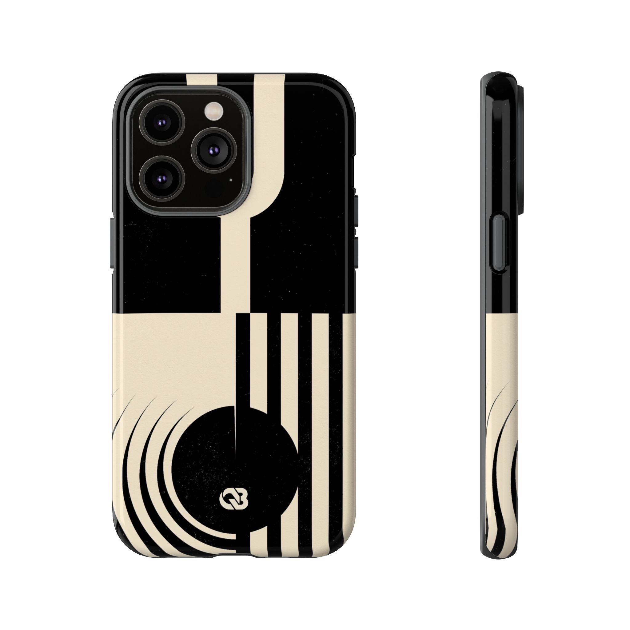 Black Tough Phone Case for iPhone - Ivory Signal Grid