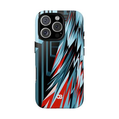 Blue Tough Phone Case for iPhone - Glitch Peak Cyan