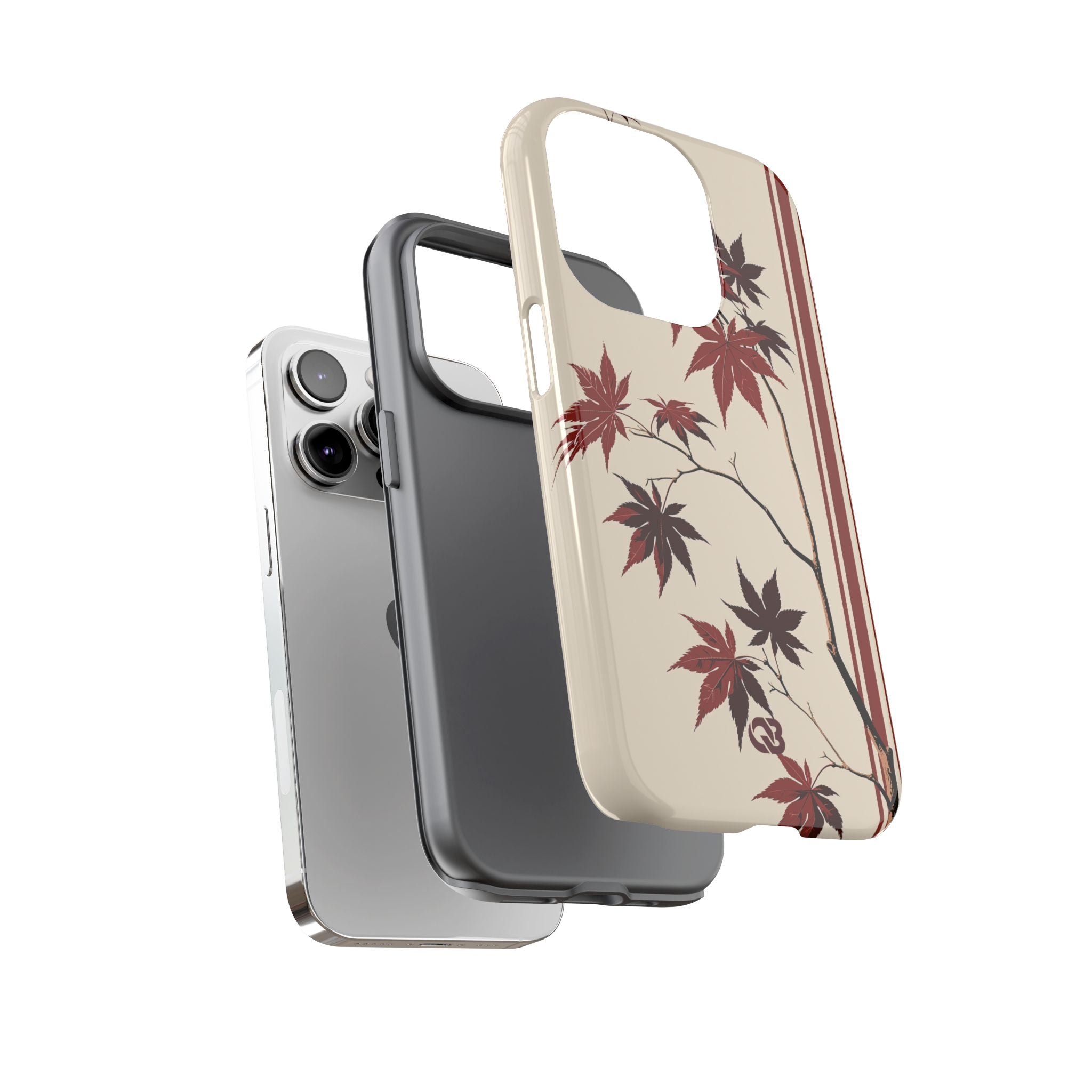 Red Tough Phone Case for iPhone - Crimson Momiji Stripe