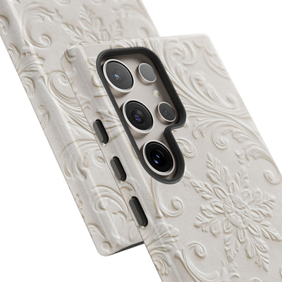 White Tough Phone Case for Samsung - Alabaster Floral Relief