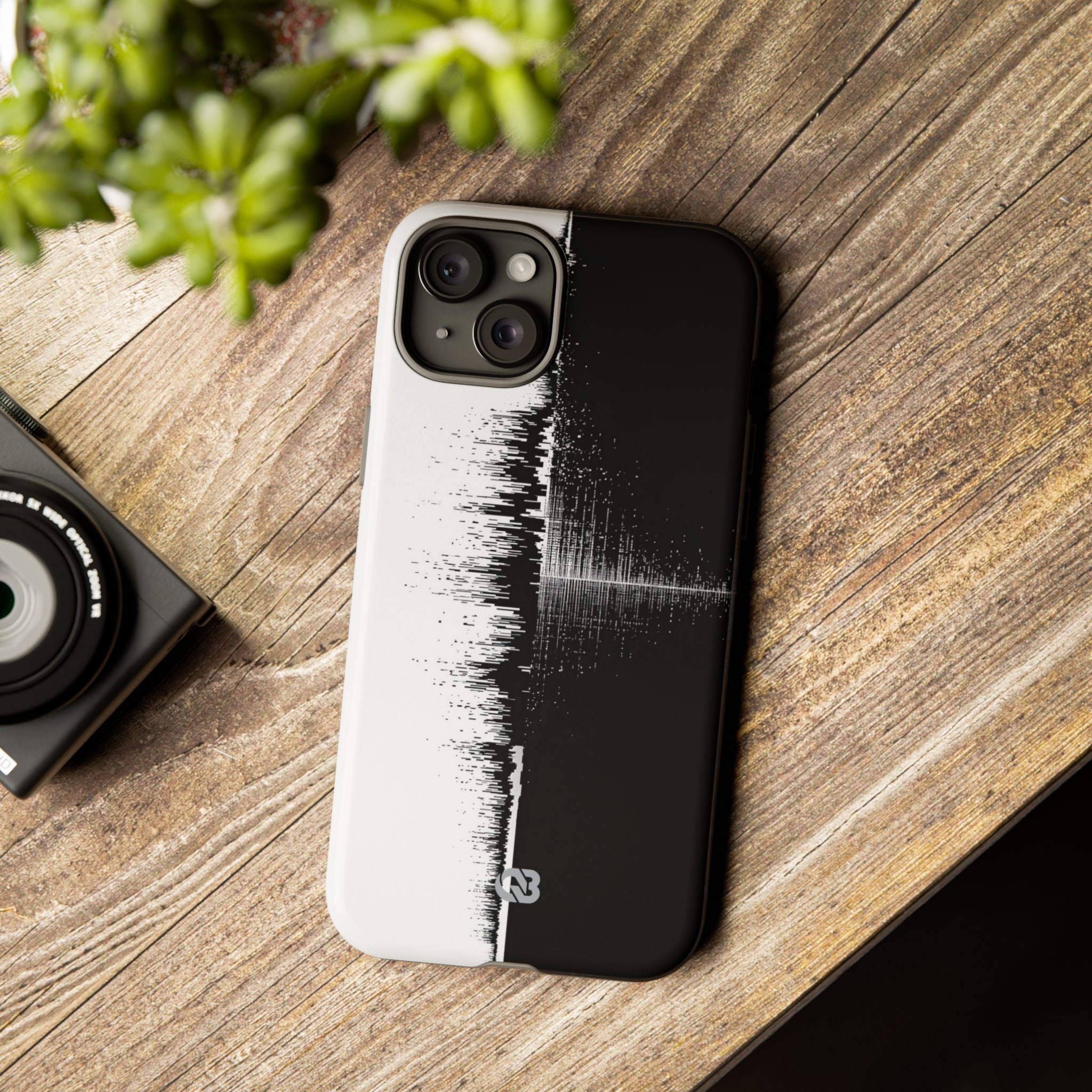 Black Tough Phone Case for iPhone - Static Signal Split