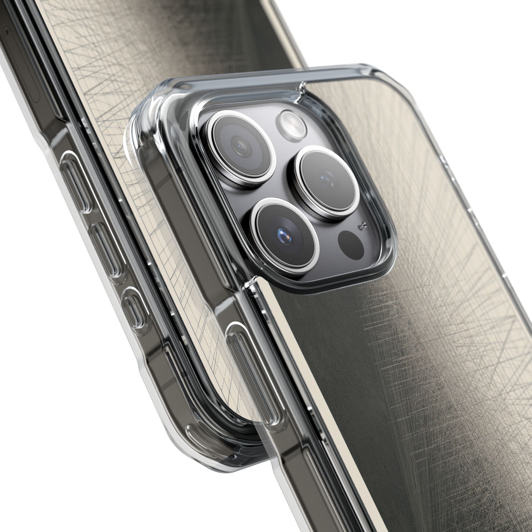 Beige Impact MagSafe Phone Case for iPhone - Brutalist Graphite Grid