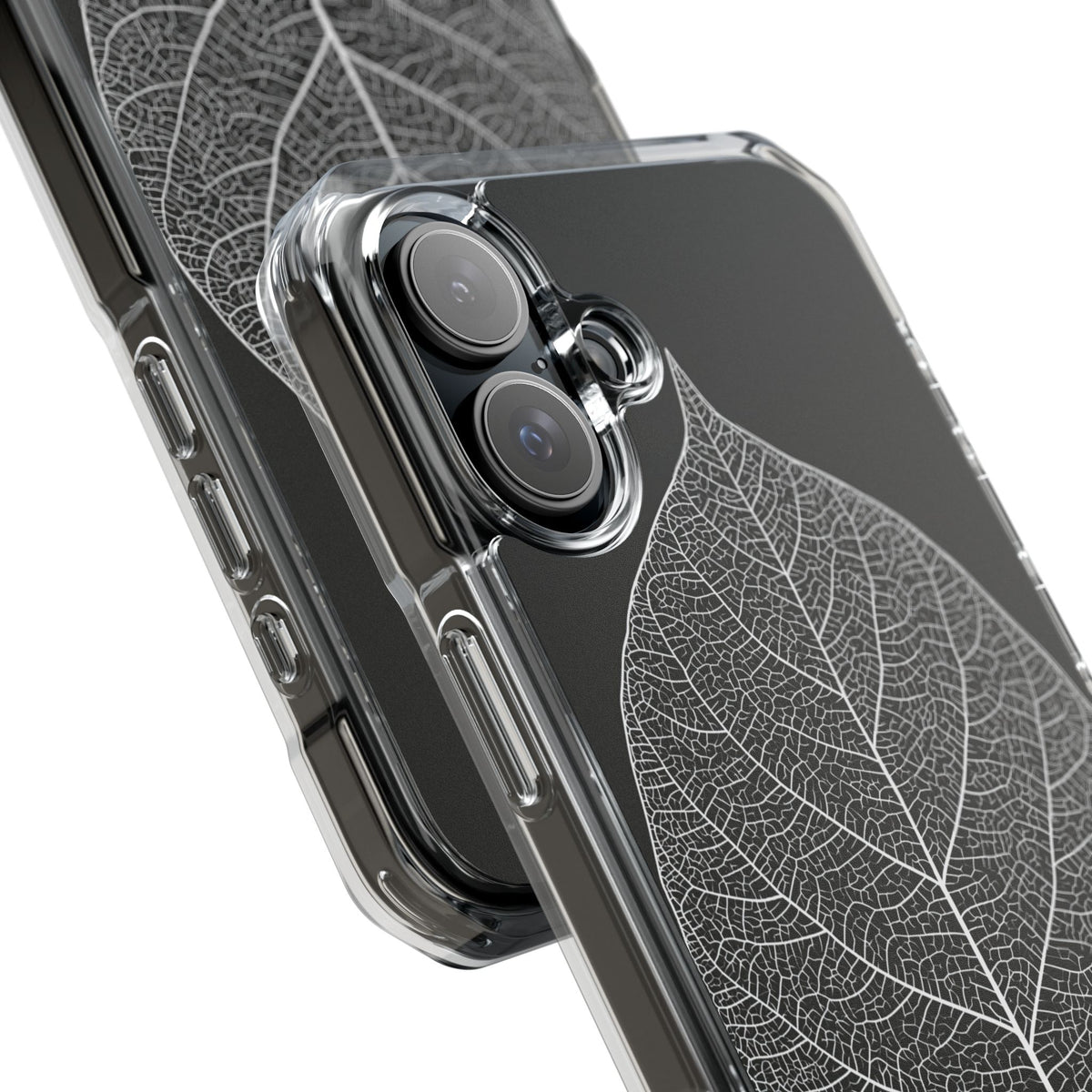 Monochrome Leaf Skeleton · Clear Impact Magnetic Phone Case for iPhone ·  Black