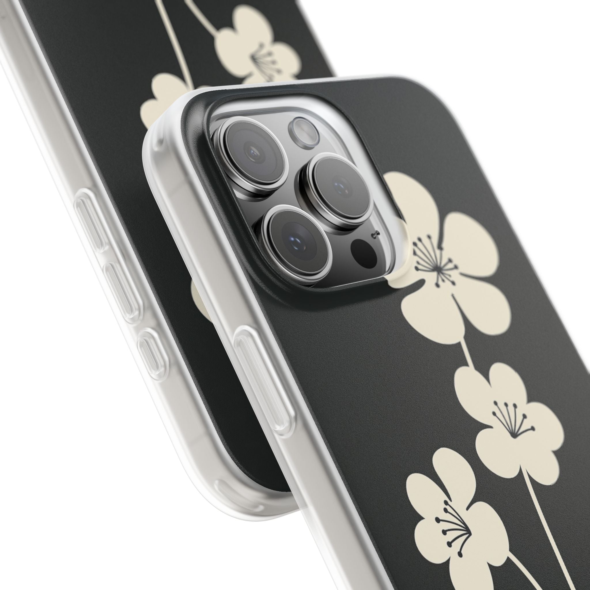 Black Lite Phone Case for iPhone - Obsidian Cream Bloom