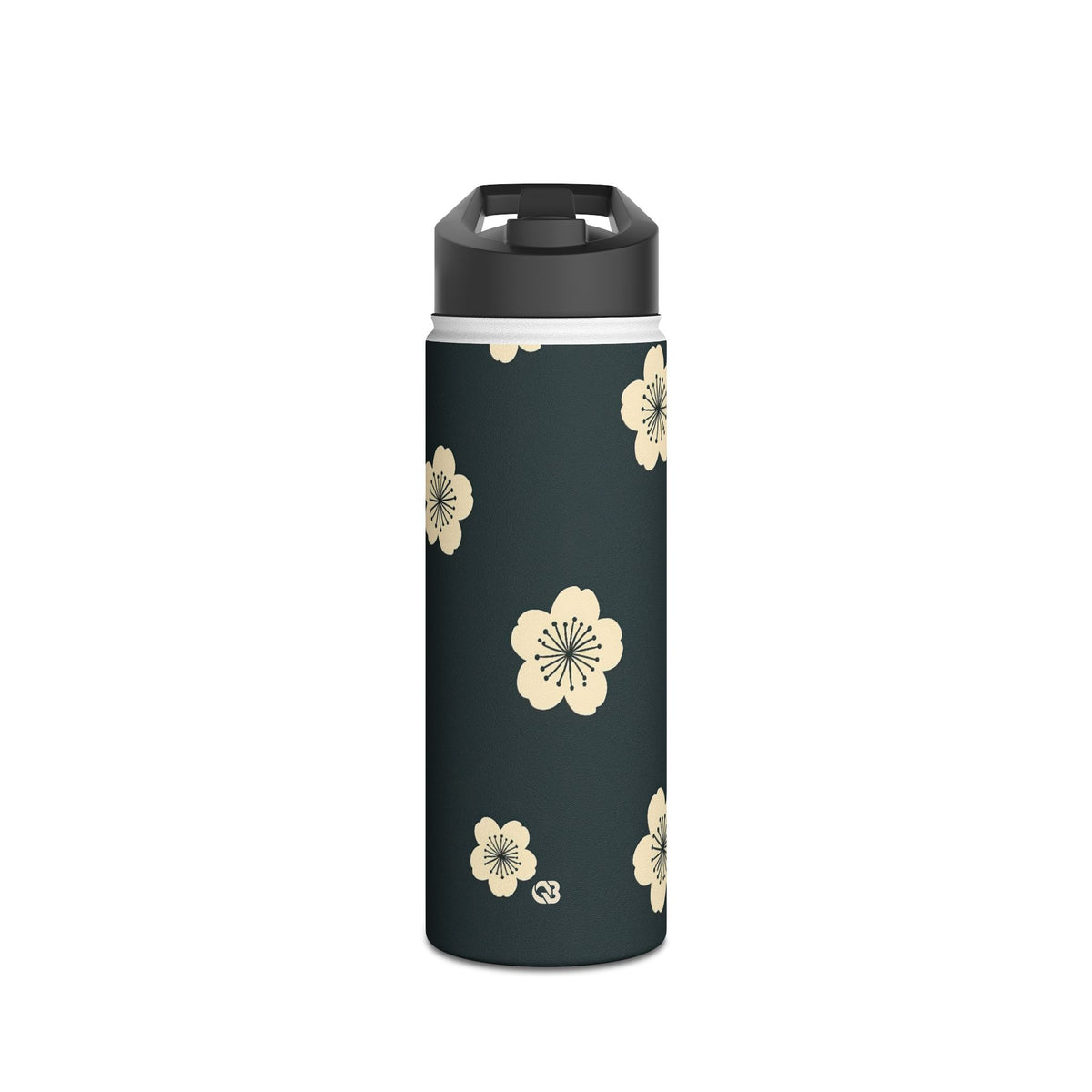 Midnight Sakura Bloom · Insulated Water Bottle · Black