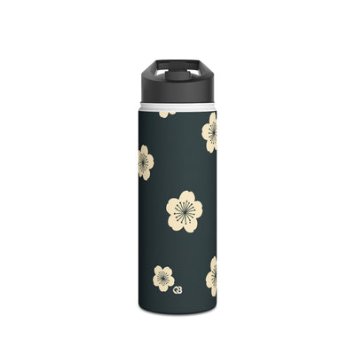 Midnight Sakura Bloom · Insulated Water Bottle · Black