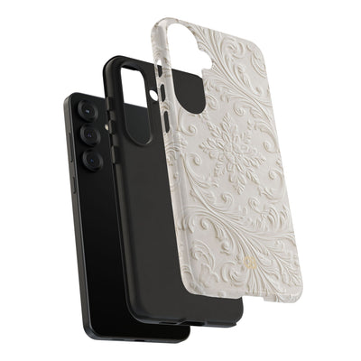 White Tough Phone Case for Samsung - Alabaster Floral Relief
