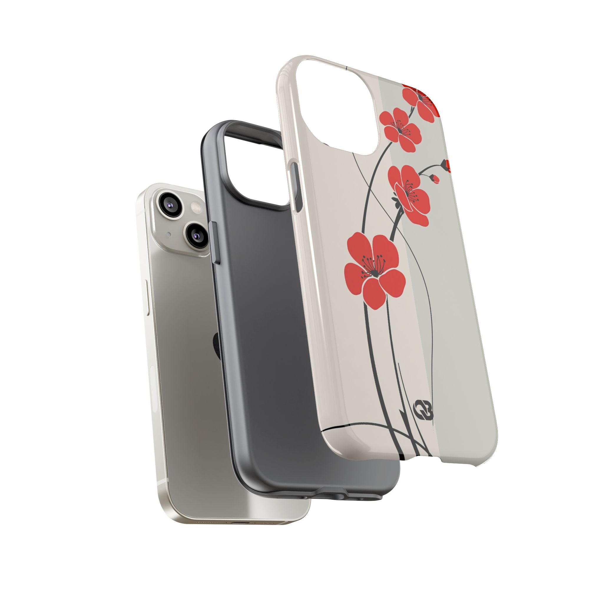 Red Tough Phone Case for iPhone - Crimson Plum Ink