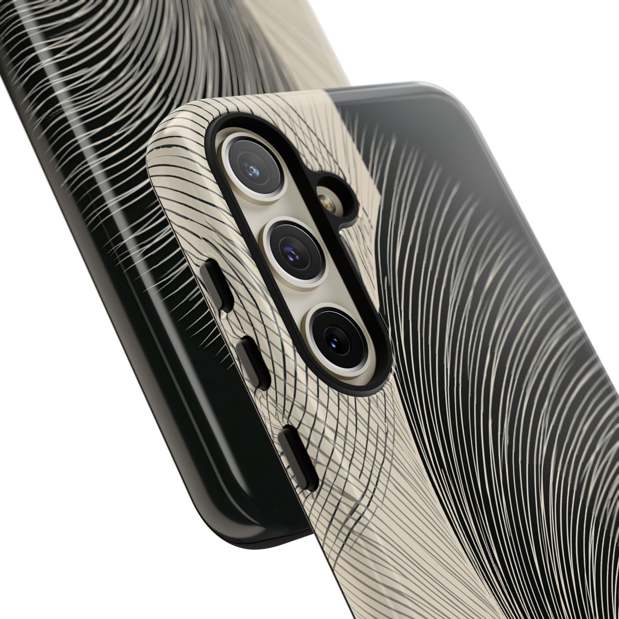 Beige Tough Phone Case for Samsung - Obsidian Cream Plume