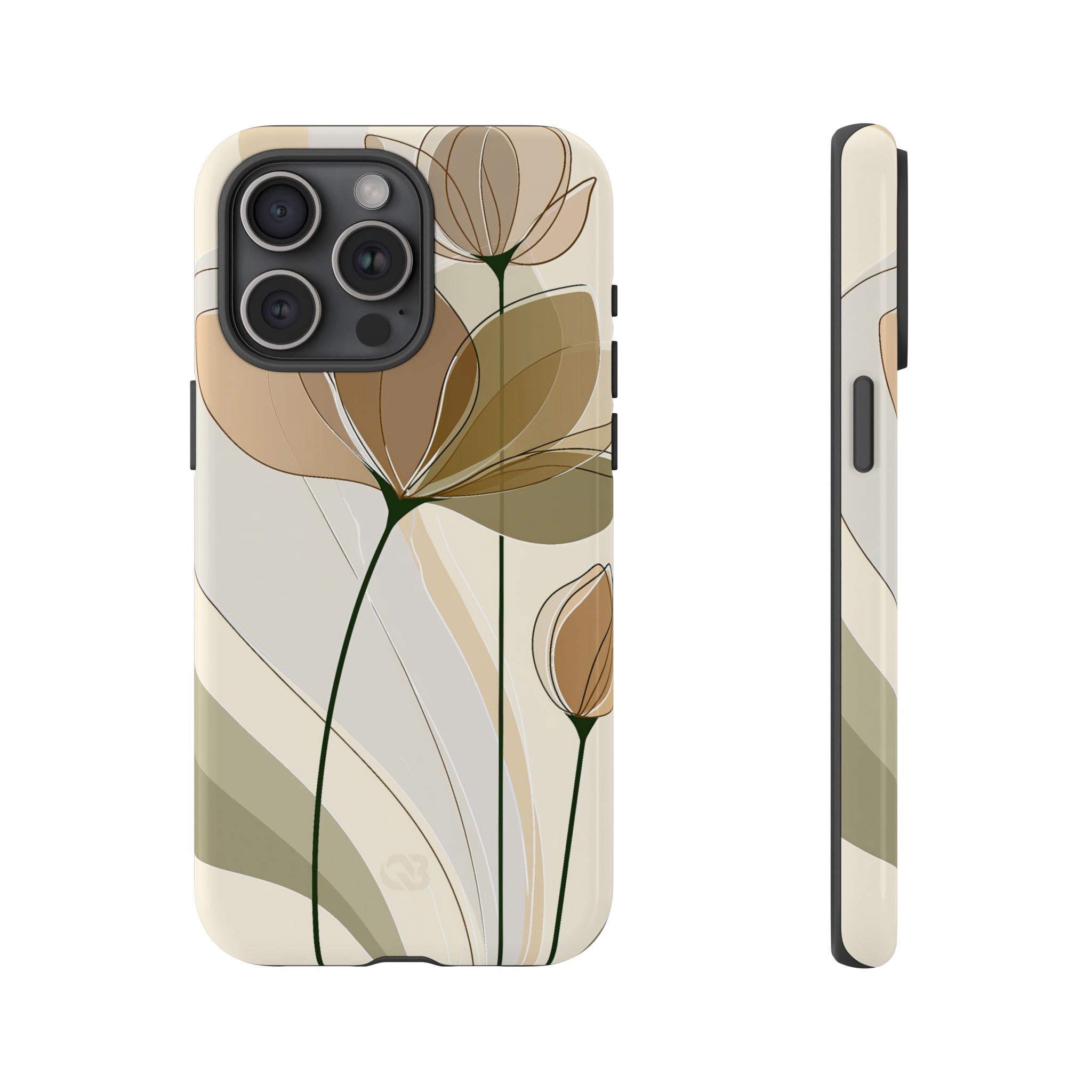 Beige Tough Phone Case for iPhone - Muted Ochre Petals