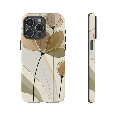 Beige Tough Phone Case for iPhone - Muted Ochre Petals