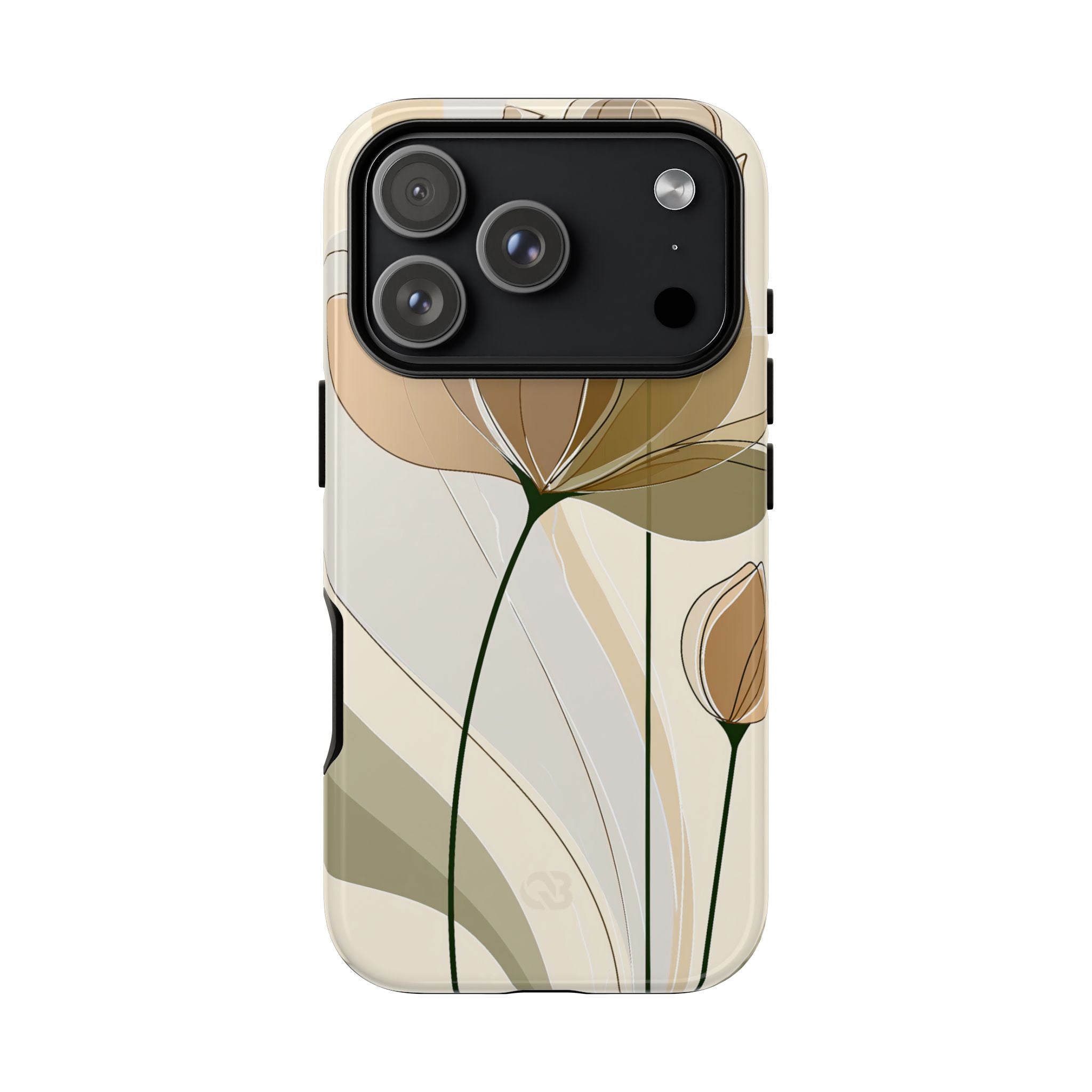 Beige Tough Phone Case for iPhone - Muted Ochre Petals