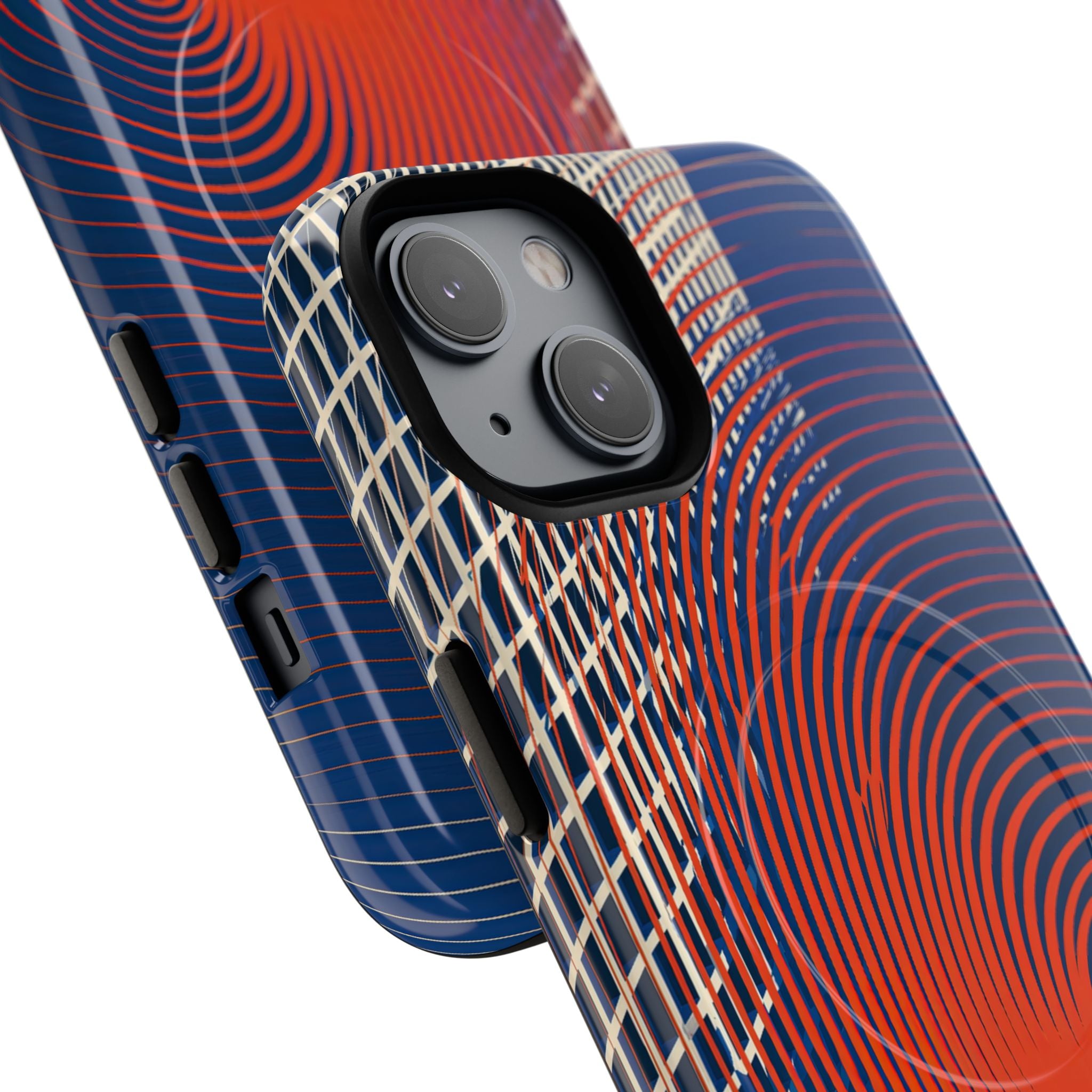Blue Tough 2.0 Magsafe Phone Case for iPhone - Orange Orbit Grid