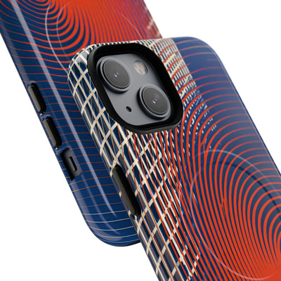 Blue Tough 2.0 Magsafe Phone Case for iPhone - Orange Orbit Grid