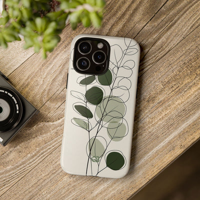 Green Tough Phone Case for iPhone - Muted Eucalyptus Sketch