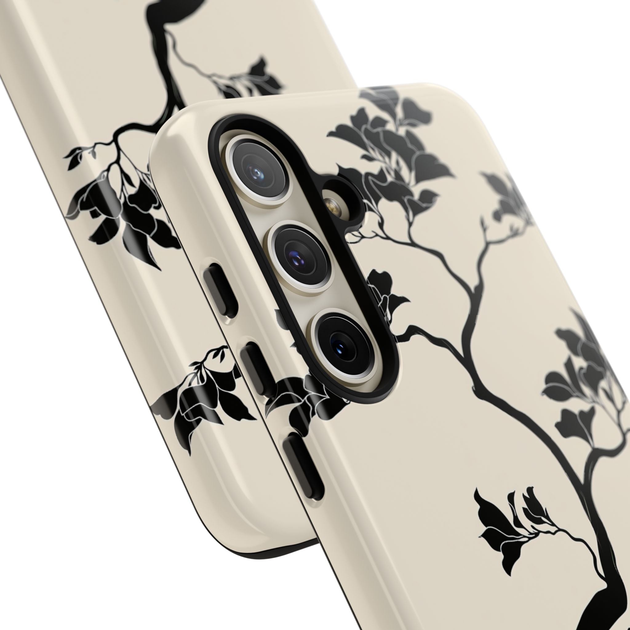 Beige Tough Phone Case for Samsung - Obsidian Bonsai Silhouette