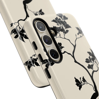Beige Tough Phone Case for Samsung - Obsidian Bonsai Silhouette