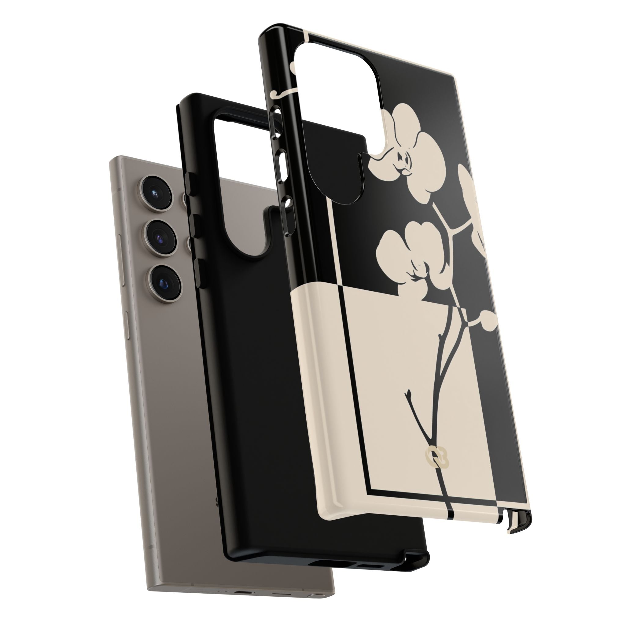 Beige Tough Phone Case for Samsung - Nocturnal Orchid Frame