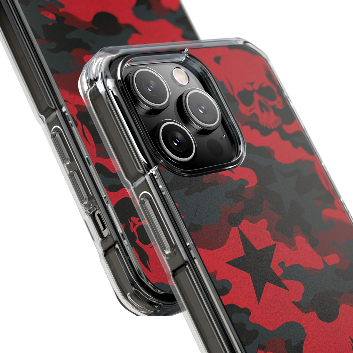 Crimson Skull Camo · Clear Impact Magnetic Phone Case for iPhone · Red