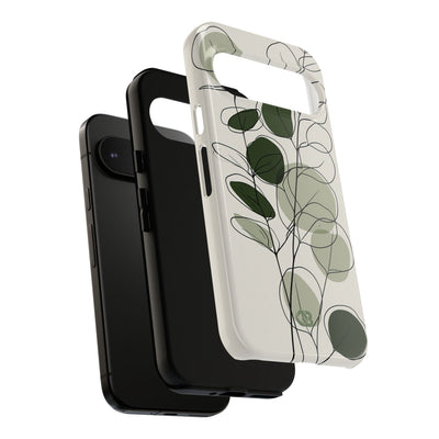 Green Tough Phone Case for Google Pixel - Muted Eucalyptus Sketch