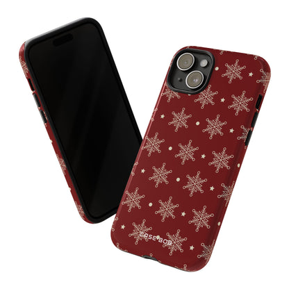 Cream Snowflake Crimson iPhone 15 Plus Skal - Tough
