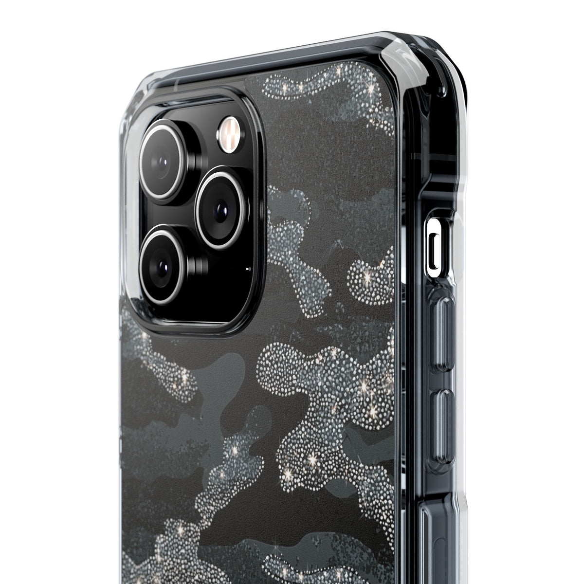 Glitter Shadow Camo · Clear Impact Magnetic Phone Case for iPhone · Black
