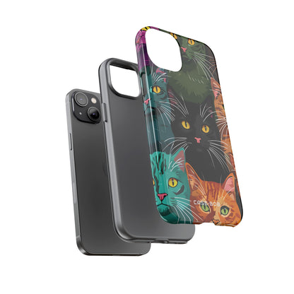 Teal Cat Grid iPhone 14 Plus Case - Tough