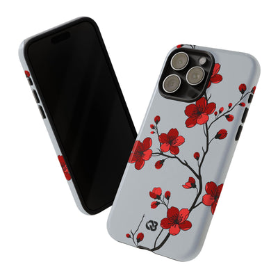 Grey Tough Phone Case for iPhone - Crimson Blossom Onyx