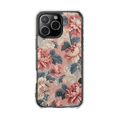 Blush Peony Jacquard · Clear Impact Magnetic Phone Case for iPhone ·  Pink