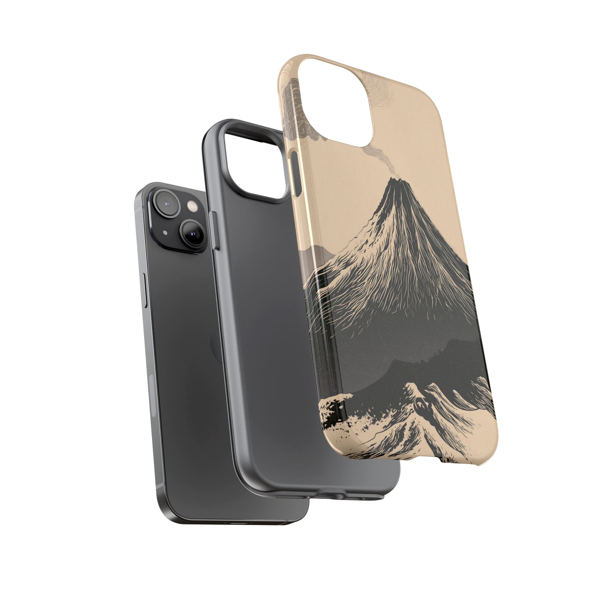 Beige Tough Phone Case for iPhone - Obsidian Ink Summit