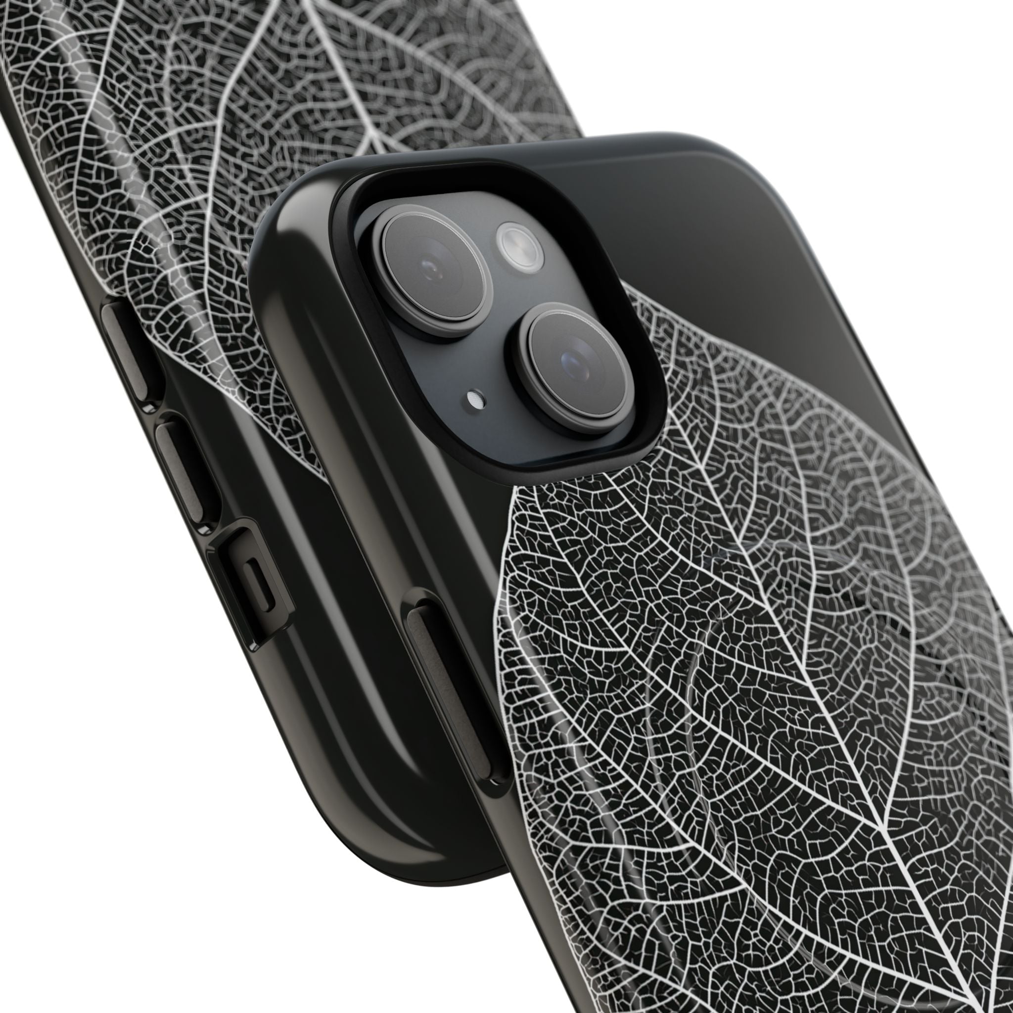 Black Tough 2.0 Magsafe Phone Case for iPhone - Bleached Leaf Lattice