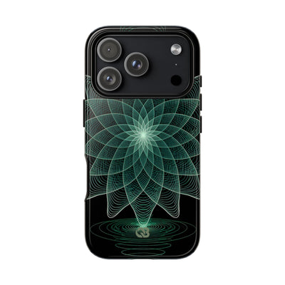 Green Tough Phone Case for iPhone - Cyan Signal Bloom
