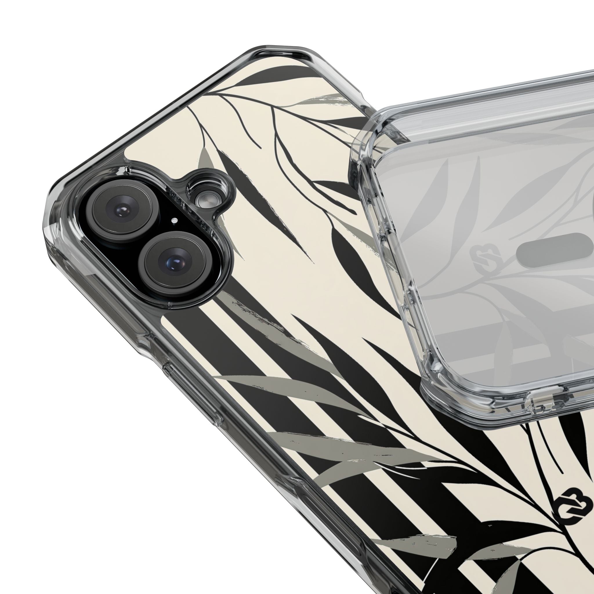 Beige Impact MagSafe Phone Case for iPhone - Soot Leaf Sketch