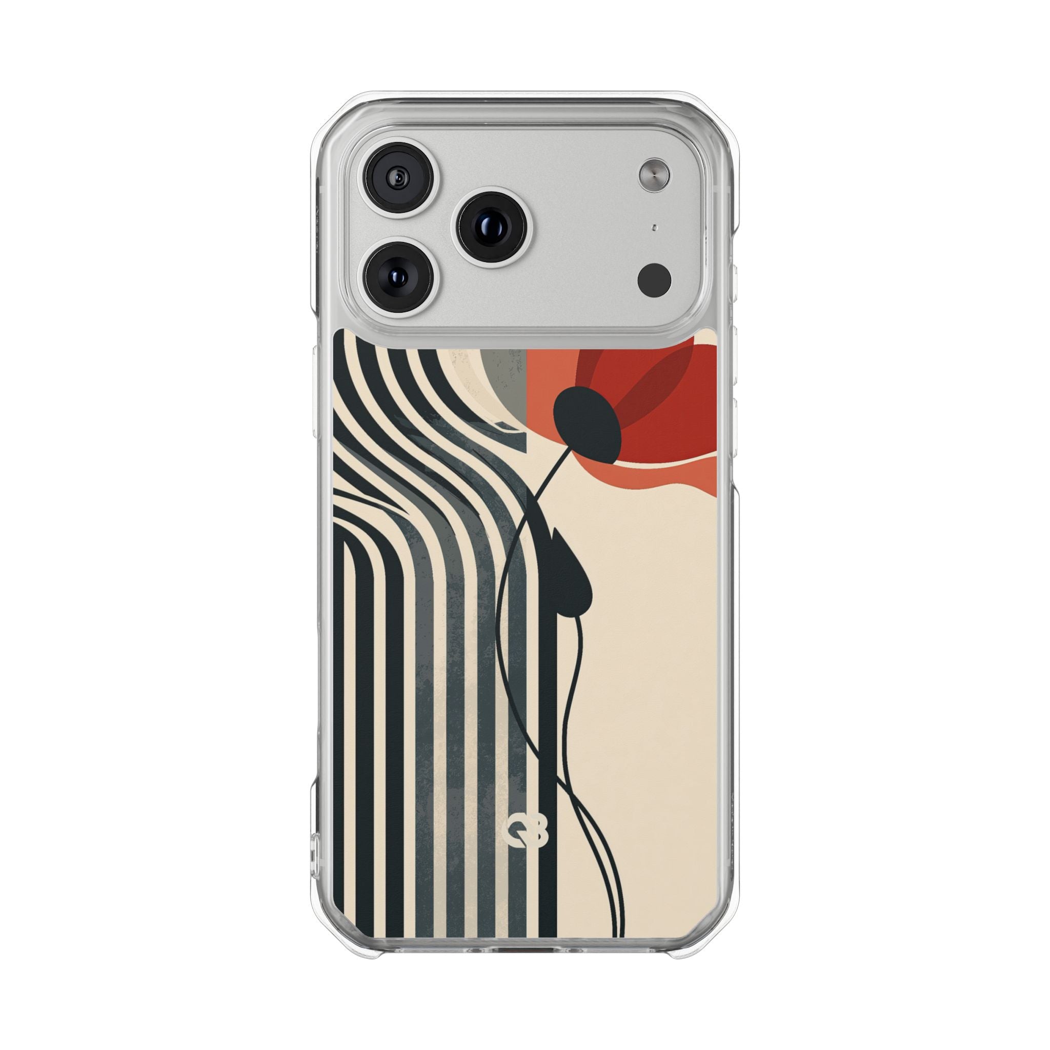Beige Impact MagSafe Phone Case for iPhone - Crimson Line Bloom