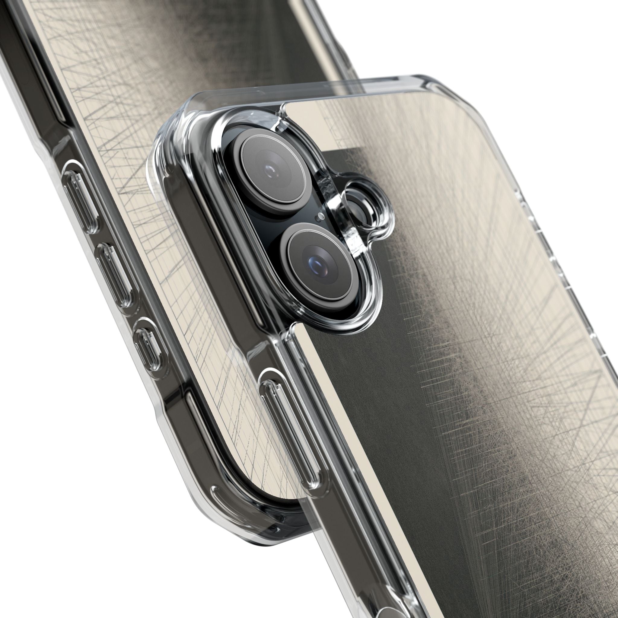 Beige Impact MagSafe Phone Case for iPhone - Brutalist Graphite Grid
