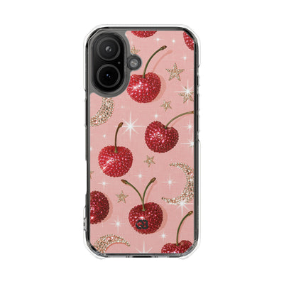 Bedazzled Ruby Cherries · Clear Impact Magnetic Phone Case for iPhone · Pink